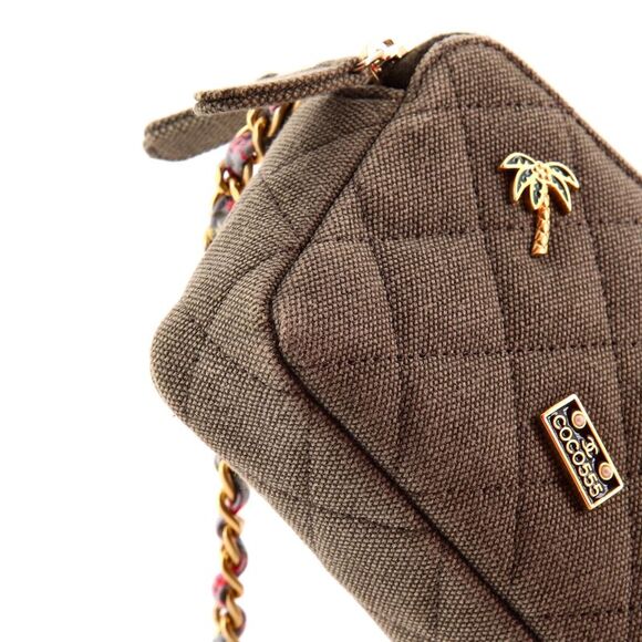 Chanel Cuba Charms Double Zip Clutch with Chain Quilted Canvas Green - Picture 6 of 7